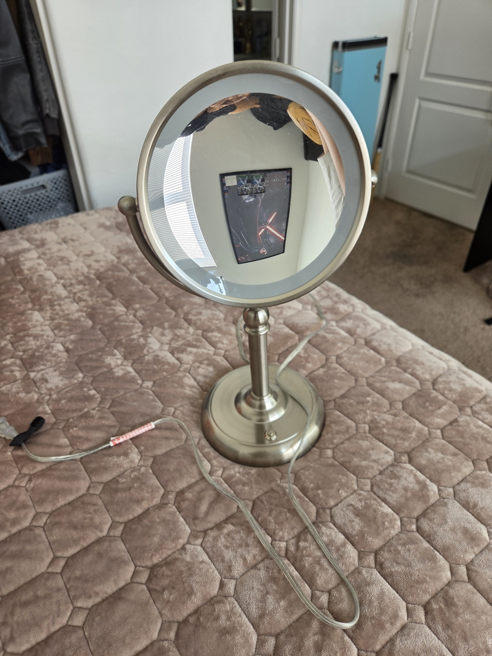 Vanity Magnifying Makeup Mirror in Brushed Silver